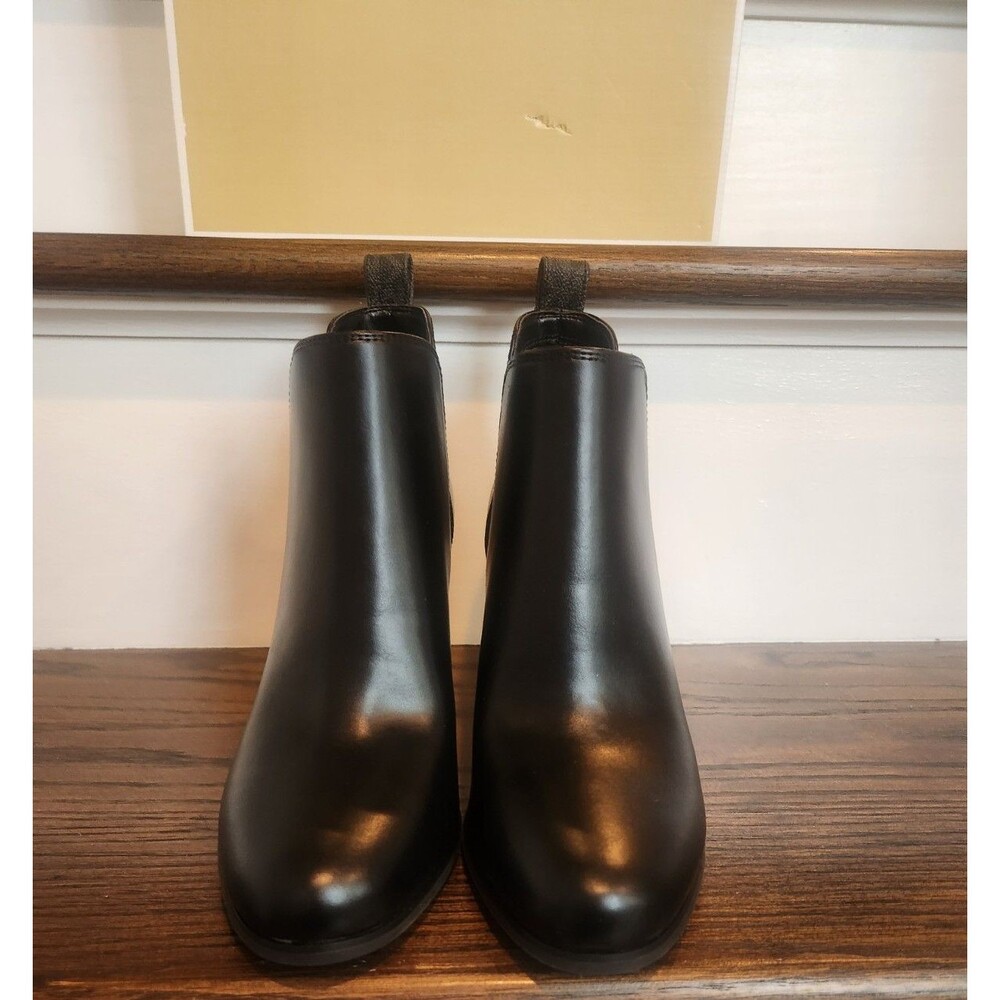 NIB-Michael Kors Evaline Heeled Booties Black Leather Ankle Boots Block Heel - 7 - Picture 6 of 13